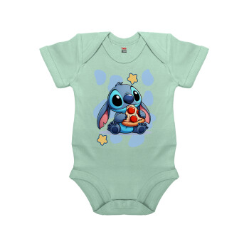 Stitch Pizza, Βρεφικό φορμάκι μωρού, 0-18 μηνών, mint (Μέντα), 100% Organic Cotton, κοντομάνικο