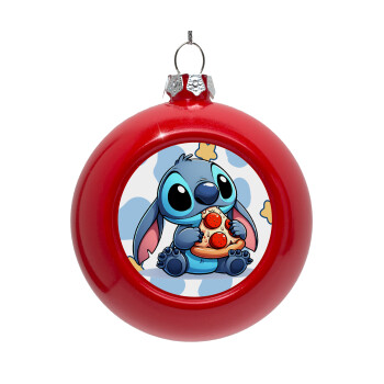 Stitch Pizza, Red Christmas tree ornament bauble 8cm