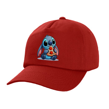 Stitch Pizza, Καπέλο παιδικό Baseball, 100% Βαμβακερό Twill, Κόκκινο (ΒΑΜΒΑΚΕΡΟ, ΠΑΙΔΙΚΟ, UNISEX, ONE SIZE)
