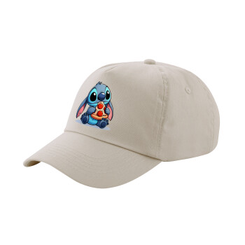 Stitch Pizza, Μπεζ (SAND) Πεντάφυλλο Καπέλο Ενηλίκων Βαμβακερό (UNISEX, ONE SIZE)