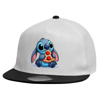 Stitch Pizza, Καπέλο παιδικό Flat Snapback, Λευκό (100% ΒΑΜΒΑΚΕΡΟ, ΠΑΙΔΙΚΟ, UNISEX, ONE SIZE)