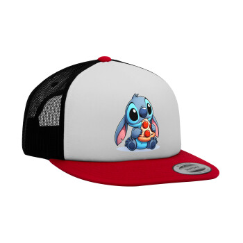 Stitch Pizza, Καπέλο Ενηλίκων Foam Flat Snapback με Δίχτυ Κόκκινο-Λευκό-Μαύρο (POLYESTER, ΕΝΗΛΙΚΩΝ, UNISEX, ONE SIZE)