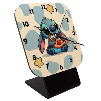 Stitch Pizza, Quartz Table clock in natural wood (10cm)
