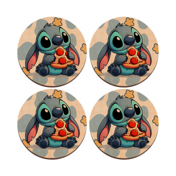 Stitch Pizza, ΣΕΤ x4 Σουβέρ ξύλινα στρογγυλά plywood (9cm)