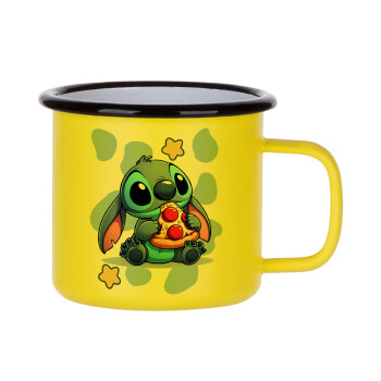 Stitch Pizza, Metallic enamel MATT Yellow cup 360ml