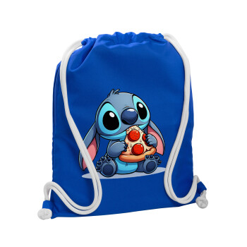 Stitch Pizza, Backpack pouch GYMBAG Blue, with pocket (40x48cm) & thick cords