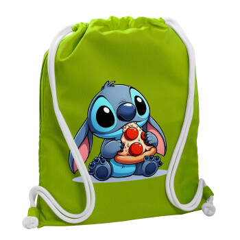 Stitch Pizza, Τσάντα πλάτης πουγκί GYMBAG LIME GREEN, με τσέπη (40x48cm) & χονδρά κορδόνια