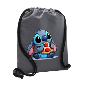 Stitch Pizza, Backpack pouch GYMBAG GREY, with pocket (40x48cm) & thick cords