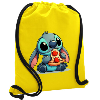 Stitch Pizza, Backpack pouch GYMBAG Yellow, with pocket (40x48cm) & thick cords
