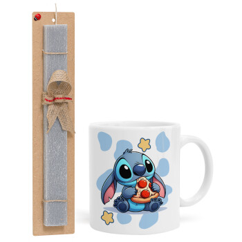 Stitch Pizza, Easter Set, Ceramic Cup (330ml) & Easter aromatic flat candle (30cm) (GRAY)