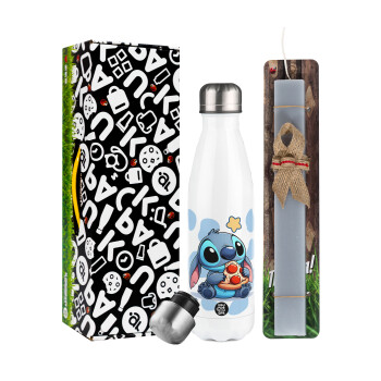 Stitch Pizza, Easter candle, metallic white thermos bottle (500ml) & aromatic flat candle (30cm) (GRAY)