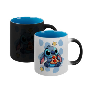 Stitch Pizza, Κούπα Μαγική εσωτερικό μπλε, κεραμική 330ml που αλλάζει χρώμα με το ζεστό ρόφημα