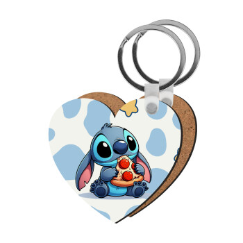 Stitch Pizza, Μπρελόκ Ξύλινο καρδιά MDF