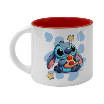 Stitch Pizza, Κούπα κεραμική 400ml Λευκή/Κόκκινη