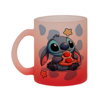 Stitch Pizza, Κούπα γυάλινη δίχρωμη με βάση το κόκκινο ματ, 330ml
