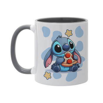 Stitch Pizza, Κούπα χρωματιστή γκρι, κεραμική, 330ml