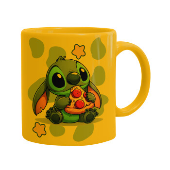 Stitch Pizza, Ceramic coffee mug yellow, 330ml (1pcs)
