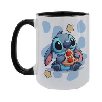 Stitch Pizza, Κούπα Mega 15oz, κεραμική Μαύρη, 450ml