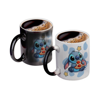 Stitch Pizza, Color changing magic Mug, ceramic, 330ml when adding hot liquid inside, the black colour desappears (1 pcs)