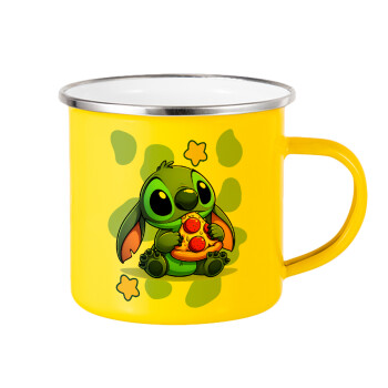 Stitch Pizza, Yellow Enamel Metallic Cup 360ml