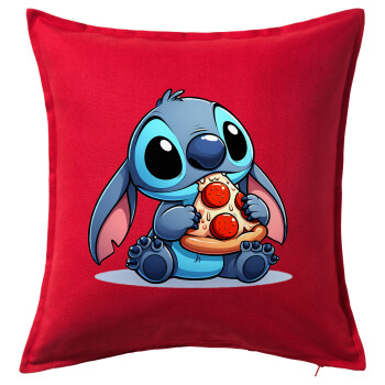 Stitch Pizza, Sofa cushion RED 50x50cm includes filling