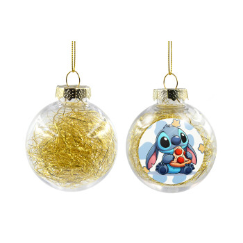 Stitch Pizza, Transparent Christmas tree ball ornament with gold filling 8cm