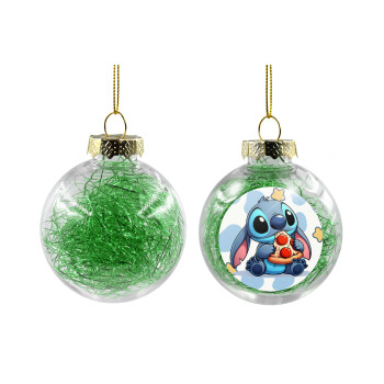 Stitch Pizza, Στολίδι Χριστουγεννιάτικη μπάλα δένδρου διάφανη με πράσινο γέμισμα 8cm
