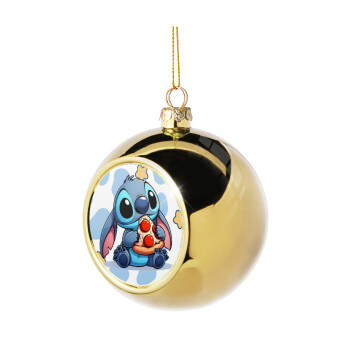 Stitch Pizza, Golden Christmas tree ball ornament 8cm