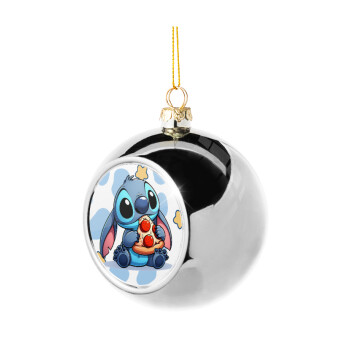 Stitch Pizza, Silver 8cm Christmas tree ball ornament