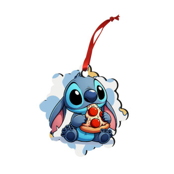 Stitch Pizza, Christmas ornament snowflake wooden 7.5cm