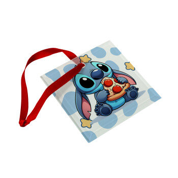 Stitch Pizza, Christmas ornament, glass square ornament 9x9cm
