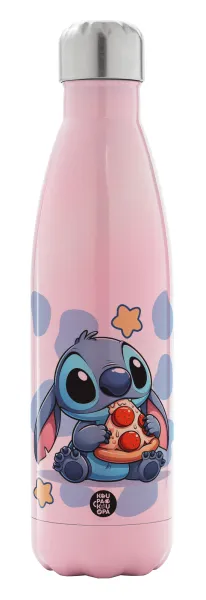 Stitch Pizza — Μεταλλικό παγούρι θερμός Ροζ Ιριδίζον (Stainless steel), διπλού τοιχώματος, 500ml
