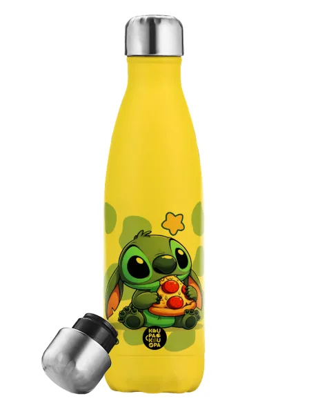 Stitch Pizza — Yellow Stainless Steel Metallic Thermos, double-walled, 500ml