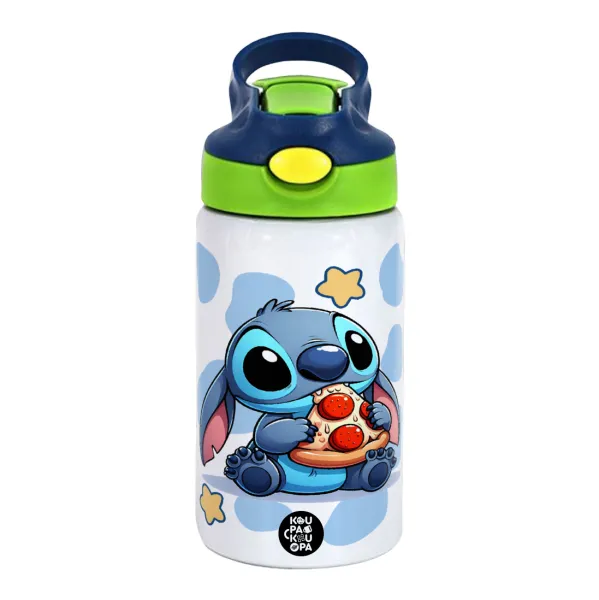 Stitch Pizza — Παιδικό παγούρι θερμό, ανοξείδωτο, με καλαμάκι ασφαλείας, πράσινο/μπλε (350ml)