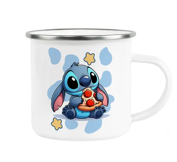Stitch Pizza — Metallic enamel cup white 360ml