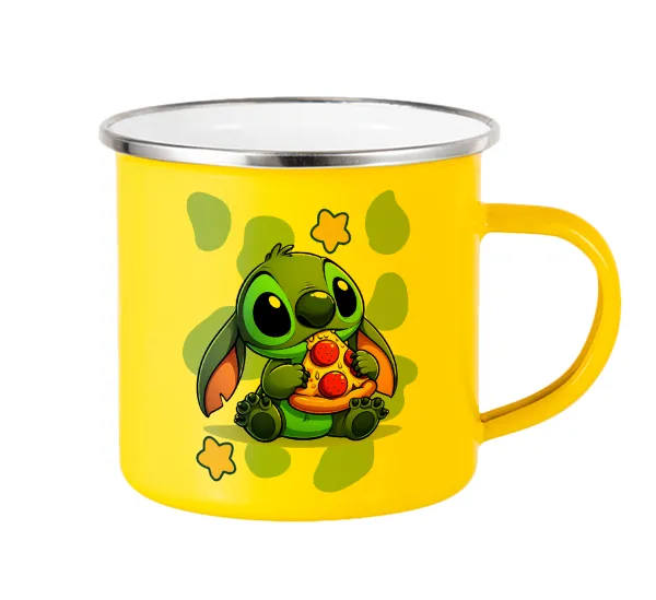 Stitch Pizza — Yellow Enamel Metallic Cup 360ml