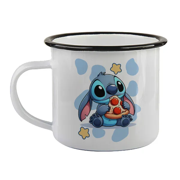 Stitch Pizza — Enamel mug with black rim, 360ml