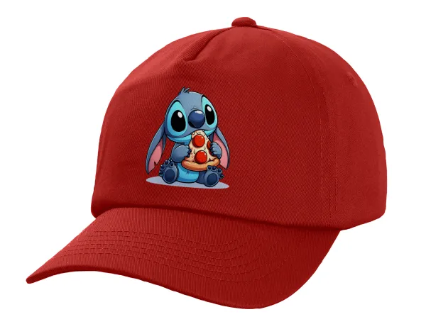 Stitch Pizza — Πεντάφυλλο Καπέλο Ενηλίκων Baseball, 100% Βαμβακερό,  Κόκκινο (ΒΑΜΒΑΚΕΡΟ, ΕΝΗΛΙΚΩΝ, UNISEX, ONE SIZE)