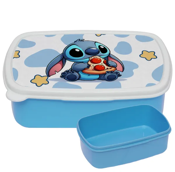 Stitch Pizza — ΜΠΛΕ παιδικό δοχείο φαγητού (lunchbox) πλαστικό (BPA-FREE) Lunch Βox M18 x Π13 x Υ6cm