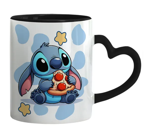 Stitch Pizza — Mug heart black handle, ceramic, 330ml
