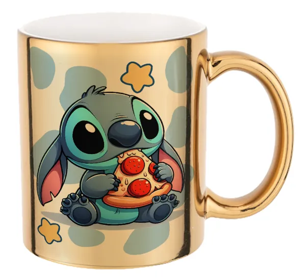 Stitch Pizza — Mug ceramic, gold mirror, 330ml