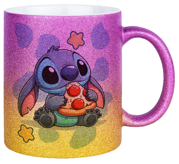 Stitch Pizza — Κούπα Χρυσή/Ροζ Glitter, κεραμική, 330ml