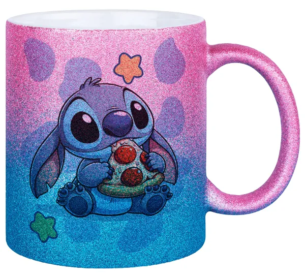Stitch Pizza — Κούπα Χρυσή/Μπλε Glitter, κεραμική, 330ml