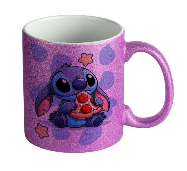 Stitch Pizza — Κούπα Μωβ Glitter που γυαλίζει, κεραμική, 330ml