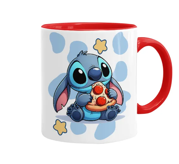 Stitch Pizza — Κούπα χρωματιστή κόκκινη, κεραμική, 330ml