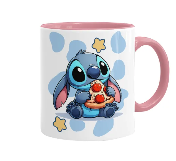 Stitch Pizza — Mug colored pink, ceramic, 330ml