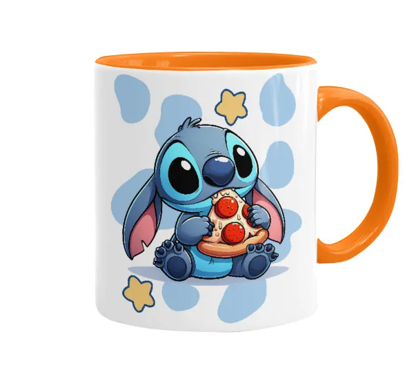Stitch Pizza — Mug colored orange, ceramic, 330ml
