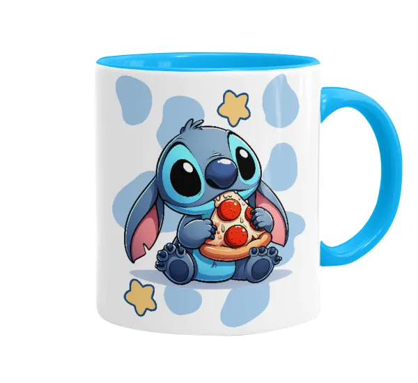 Stitch Pizza — Κούπα χρωματιστή γαλάζια, κεραμική, 330ml