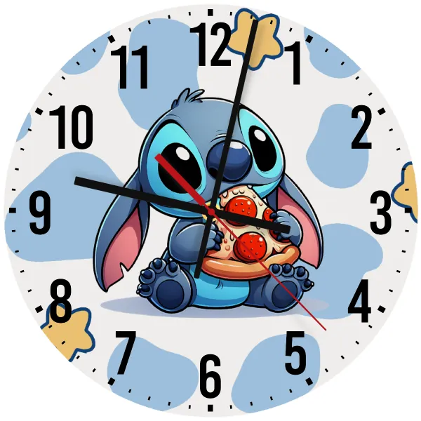 Stitch Pizza — Ρολόι τοίχου ξύλινο 30cm