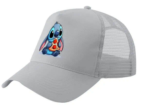 Stitch Pizza — Καπέλο Trucker με Δίχτυ, ΓΚΡΙ, (ΒΑΜΒΑΚΕΡΟ, ΠΑΙΔΙΚΟ, UNISEX, ONE SIZE)